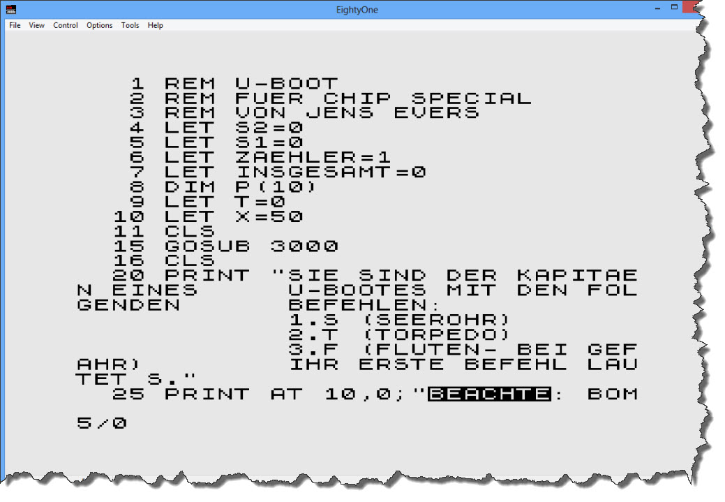 ZX81 - Code Listing 1